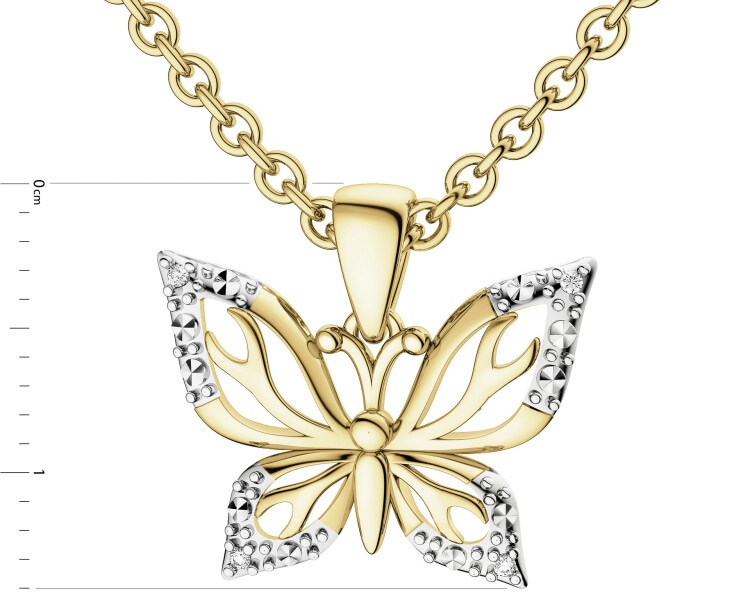 Zawieszka z żółtego złota z diamentami - motyl - 0,01 ct - próba 375