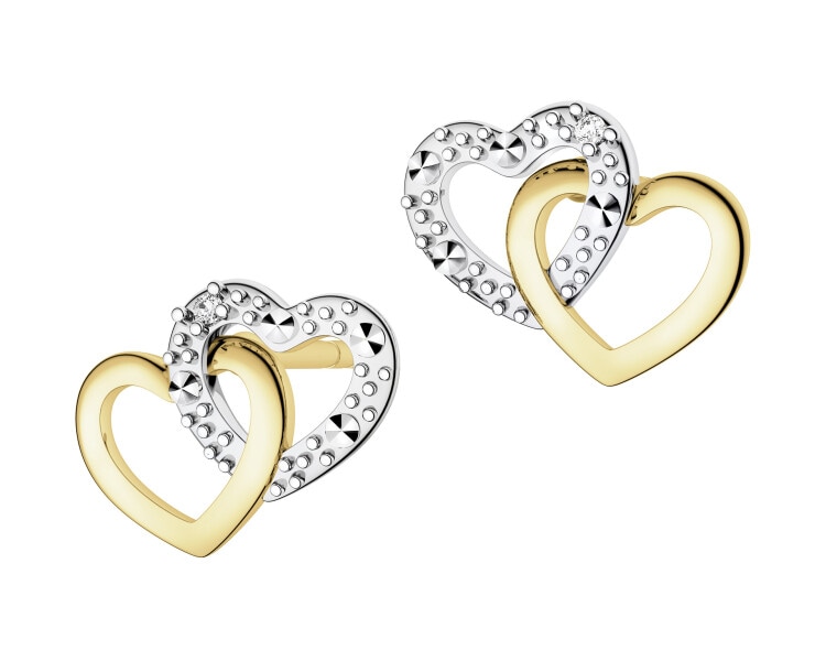 9 K Rhodium-Plated Yellow Gold Earrings with Diamonds - 0,006 ct - fineness 9 K