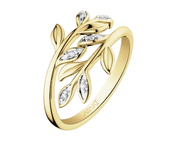 9 K Rhodium-Plated Yellow Gold Ring with Diamonds - 0,03 ct - fineness 9 K