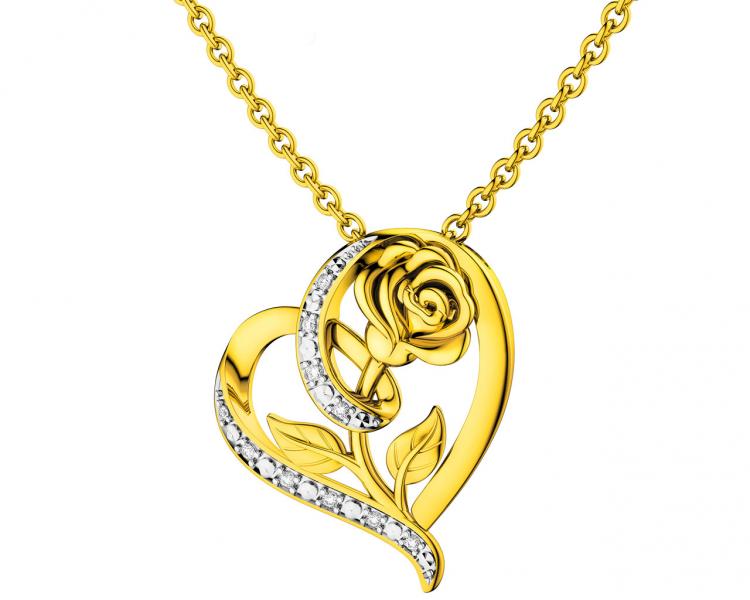 Zlatý přívěsek s diamanty - srdce, růže 0,05 ct - ryzost 585
