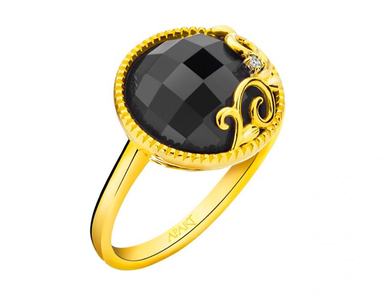 Zlatý prsten s diamantem a onyxem - ryzost 585