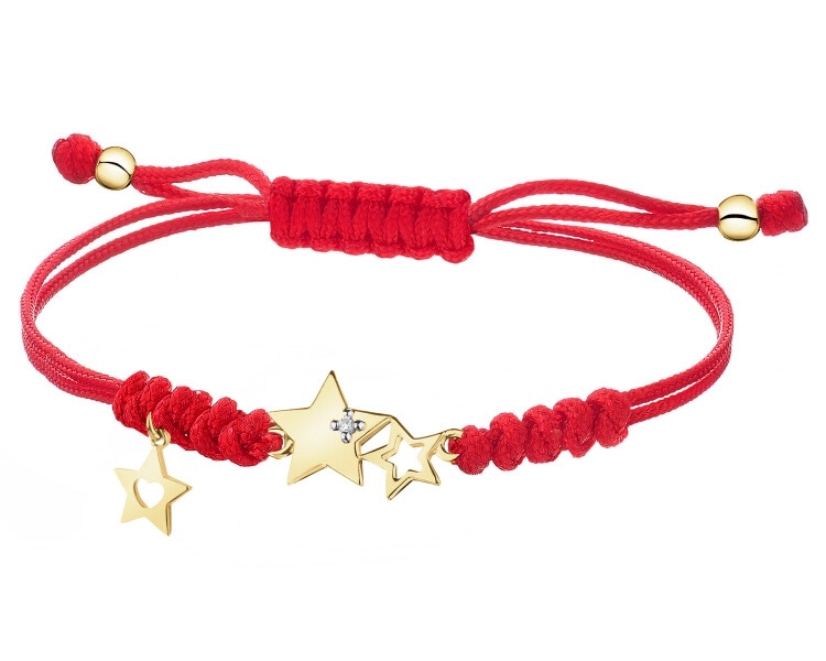 Náramek s prvky ze žlutého zlata s diamantem - hvězdy - 0,005 ct - ryzost 585
