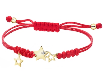 Náramek s prvky ze žlutého zlata s diamantem - hvězdy - 0,005 ct - ryzost 585