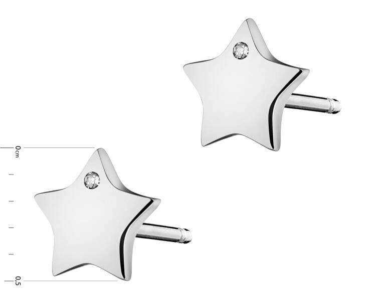 Náušnice z bílého zlata s diamanty - hvězdy - 0,004 ct - ryzost 585