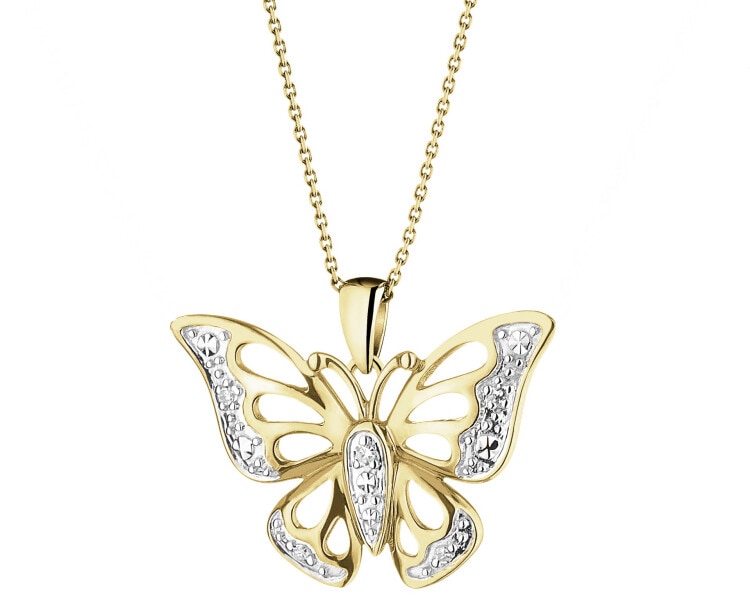 Zawieszka z żółtego złota z diamentami - motyl - 0,01 ct - próba 375