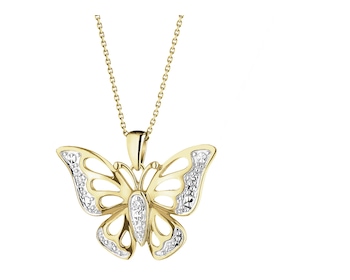 Zawieszka z żółtego złota z diamentami - motyl - 0,01 ct - próba 375