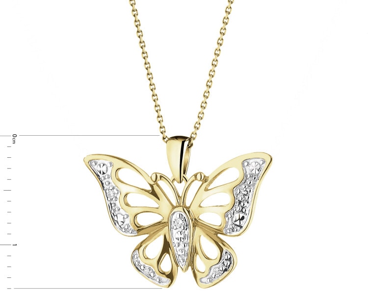 Zawieszka z żółtego złota z diamentami - motyl - 0,01 ct - próba 375