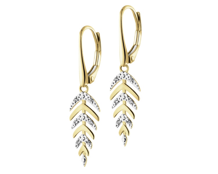 9 K Rhodium-Plated Yellow Gold Dangling Earring with Diamonds - 0,03 ct - fineness 9 K