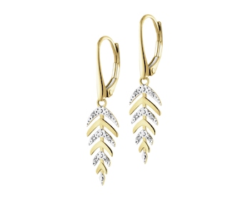 9 K Rhodium-Plated Yellow Gold Dangling Earring with Diamonds - 0,03 ct - fineness 9 K