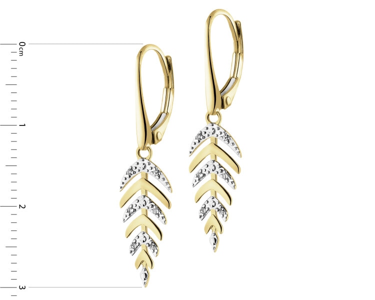 9 K Rhodium-Plated Yellow Gold Dangling Earring with Diamonds - 0,03 ct - fineness 9 K