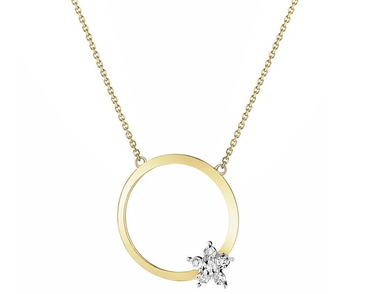 9 K Rhodium-Plated Yellow Gold Necklace with Diamonds - 0,01 ct - fineness 9 K