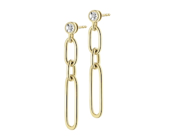 14 K Rhodium-Plated Yellow Gold Dangling Earring with Diamonds - 0,006 ct - fineness 14 K