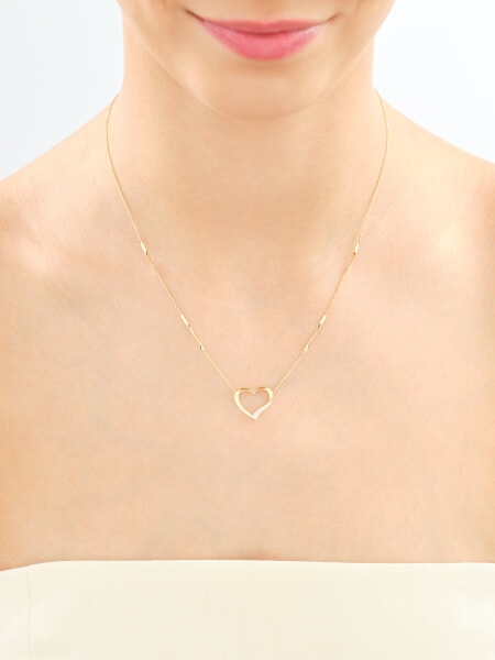 Naszyjnik z żółtego złota diamentami - serce - 0,01 ct - próba 375