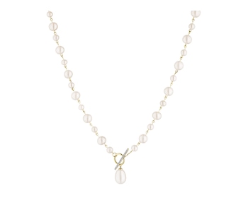 Yellow gold necklace with diamonds and pearls - fineness 14 K