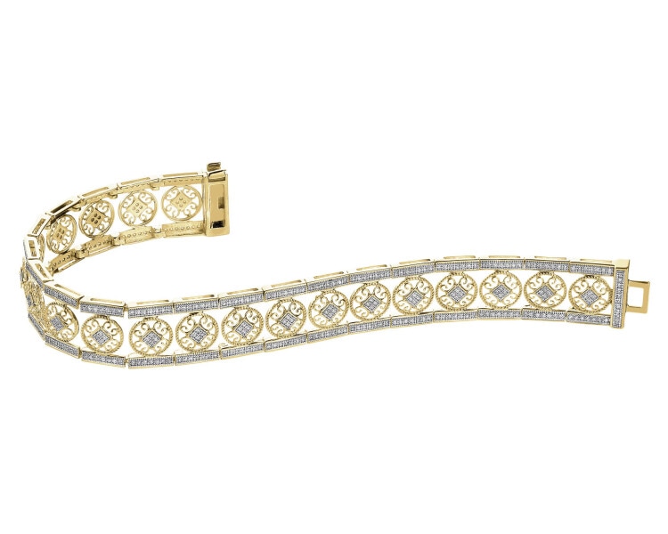 Náramek ze žlutého zlata s diamanty - rozety - 18 cm - 1,053 ct - ryzost 585