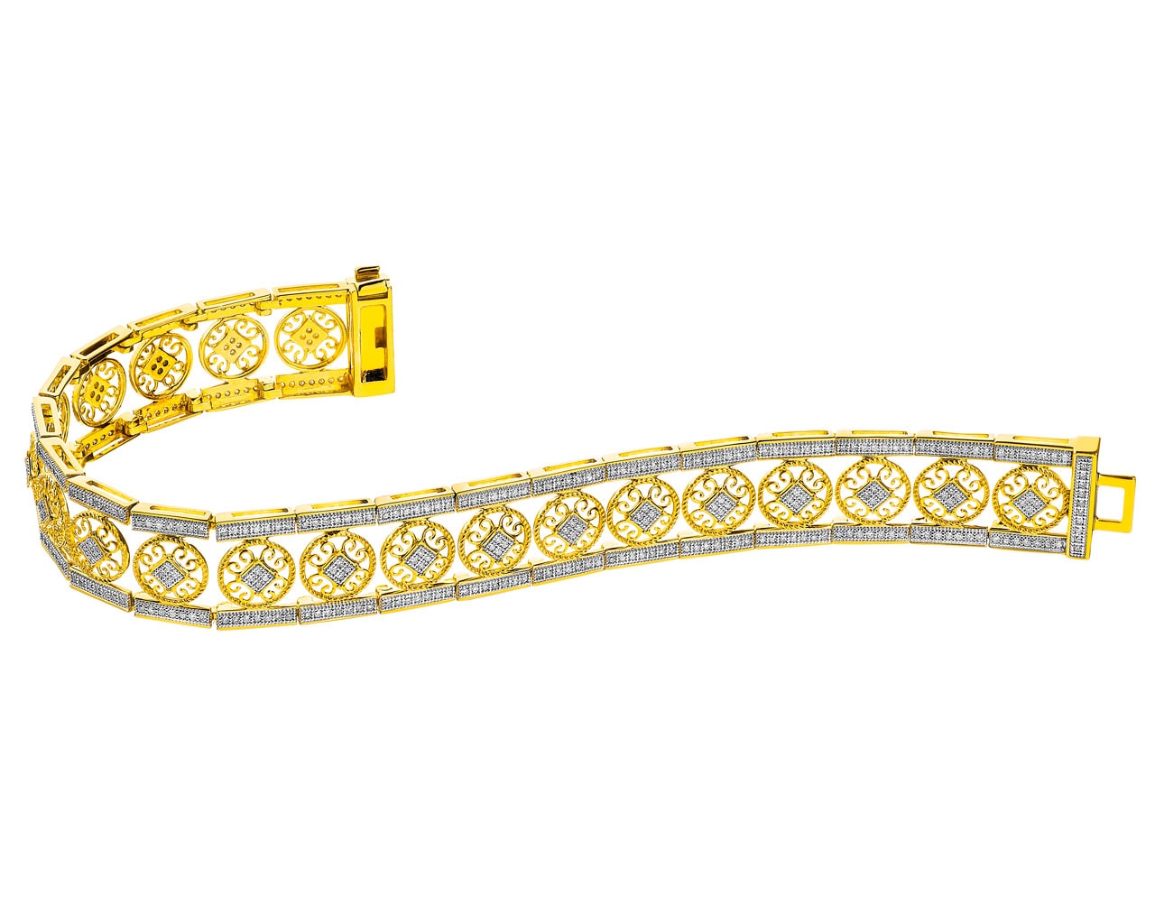Bransoletka z żółtego złota z diamentami - rozety 1,05 ct - próba 585