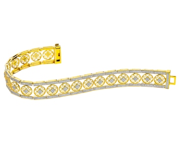 Bransoletka z żółtego złota z diamentami - rozety - 18 cm, 1,10 ct - próba 585