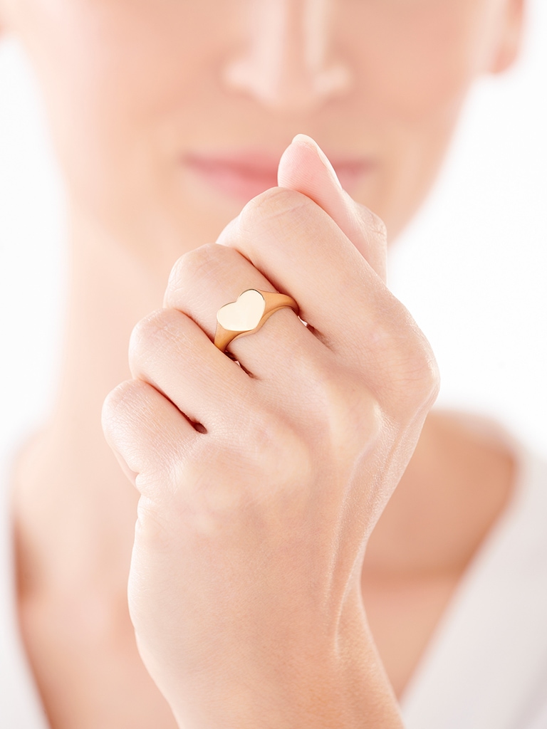Złoty pierścionek - sygnet - serce