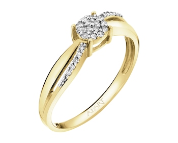 9 K Rhodium-Plated Yellow Gold Ring with Diamonds - 0,08 ct - fineness 9 K