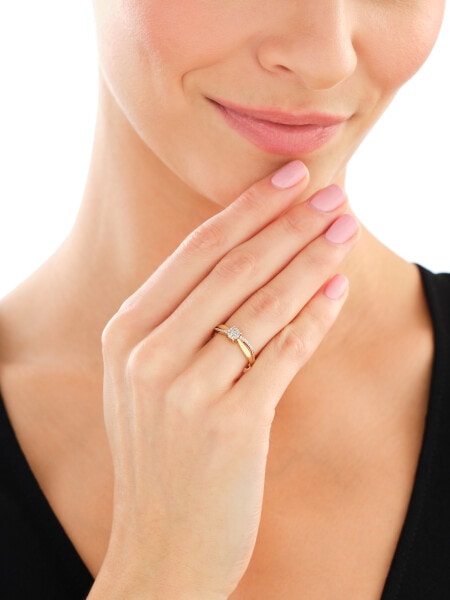 9 K Rhodium-Plated Yellow Gold Ring with Diamonds - 0,08 ct - fineness 9 K