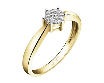 9 K Rhodium-Plated Yellow Gold Ring with Diamonds - 0,05 ct - fineness 9 K