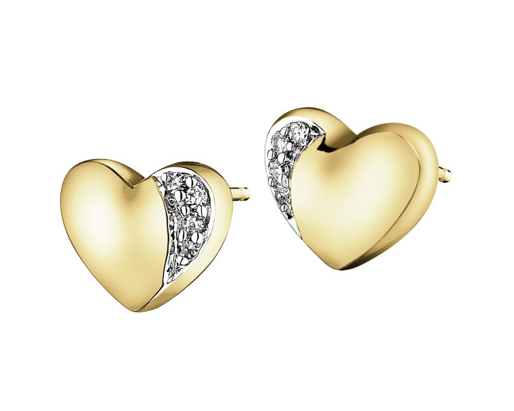 9 K Rhodium-Plated Yellow Gold Earrings with Diamonds - 0,02 ct - fineness 9 K