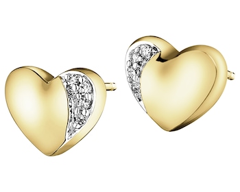 9 K Rhodium-Plated Yellow Gold Earrings with Diamonds - 0,02 ct - fineness 9 K