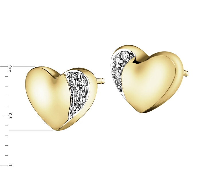 9 K Rhodium-Plated Yellow Gold Earrings with Diamonds - 0,02 ct - fineness 9 K