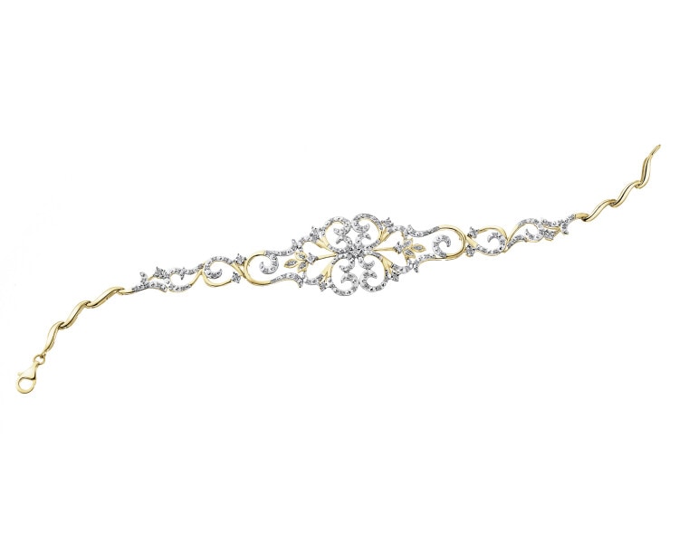 14 K Rhodium-Plated Yellow Gold Bracelet with Diamonds - 0,40 ct - fineness 14 K