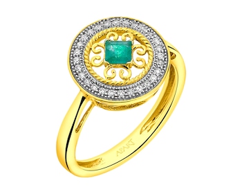 Prsten ze žlutého zlata s diamanty a smaragdem - rozeta 0,08 ct - ryzost 585></noscript>
                    </a>
                </div>
                <div class=