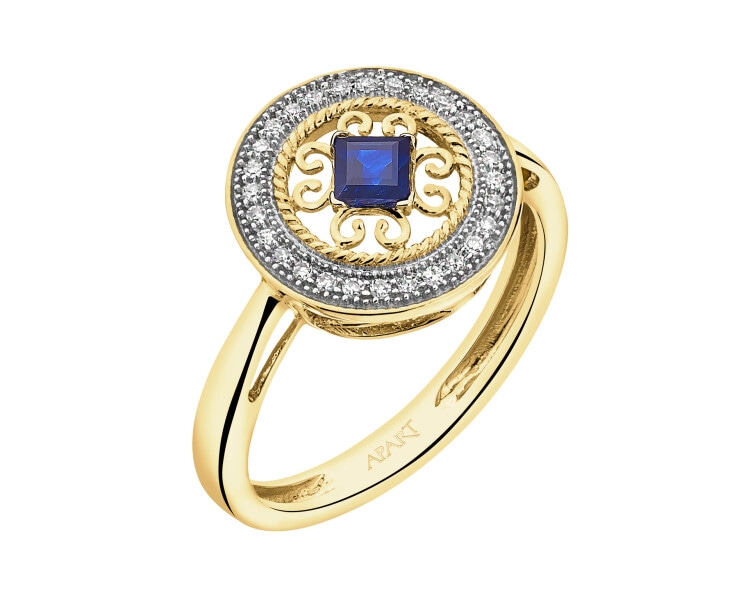 Ring made of white gold with diamonds and sapphire - fineness 14 K