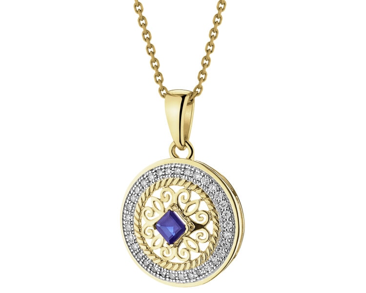 Pendant made of yellow gold with a diamond and sapphires - fineness 14 K