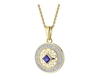 Pendant made of yellow gold with a diamond and sapphires - fineness 14 K