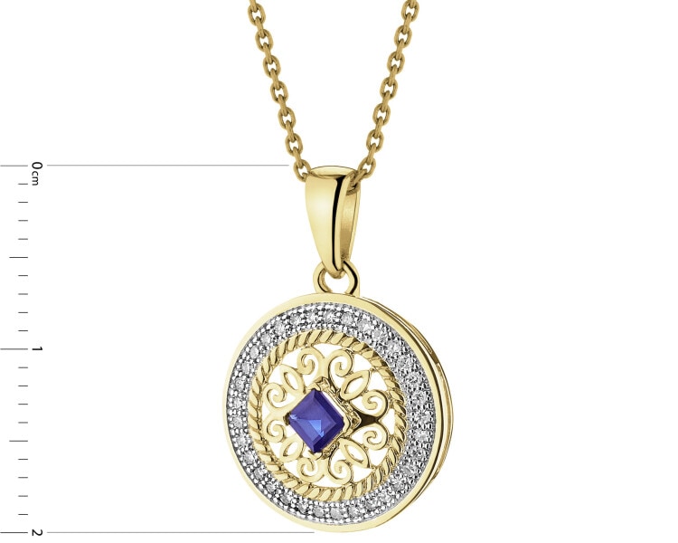 Pendant made of yellow gold with a diamond and sapphires - fineness 14 K