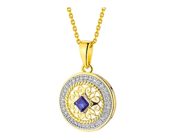 Pendant made of yellow gold with a diamond and sapphires - fineness 14 K
