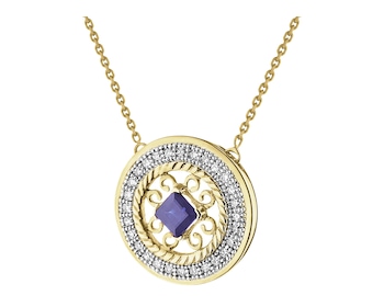 Necklace made of yellow gold with diamonds and sapphires - fineness 14 K