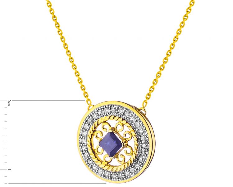 Necklace made of yellow gold with diamonds and sapphires - fineness 14 K