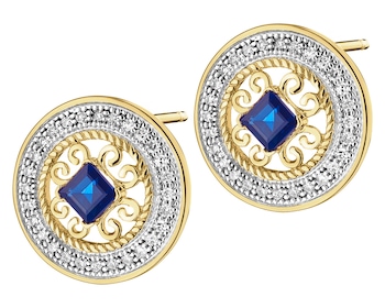 Earrings made of yellow gold with diamonds and sapphires - fineness 14 K