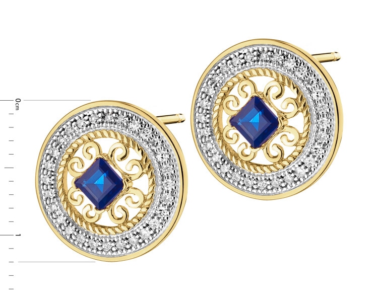 Earrings made of yellow gold with diamonds and sapphires - fineness 14 K