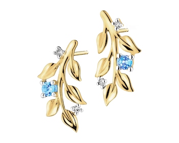 9 K Rhodium-Plated Yellow Gold Earrings  - fineness 9 K