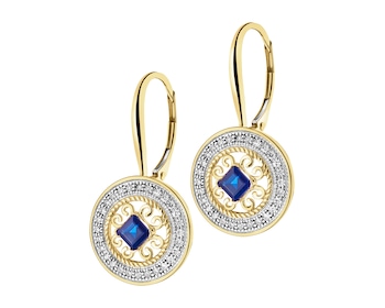 Earrings made of yellow gold with diamonds and sapphires - fineness 14 K