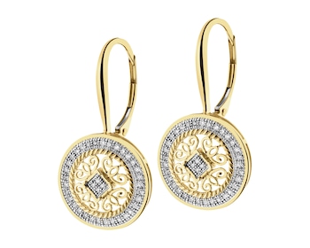 14 K Rhodium-Plated Yellow Gold Earrings with Diamonds - 0,20 ct - fineness 14 K