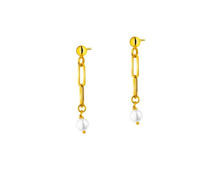Złote kolczyki z perłami - paper clip