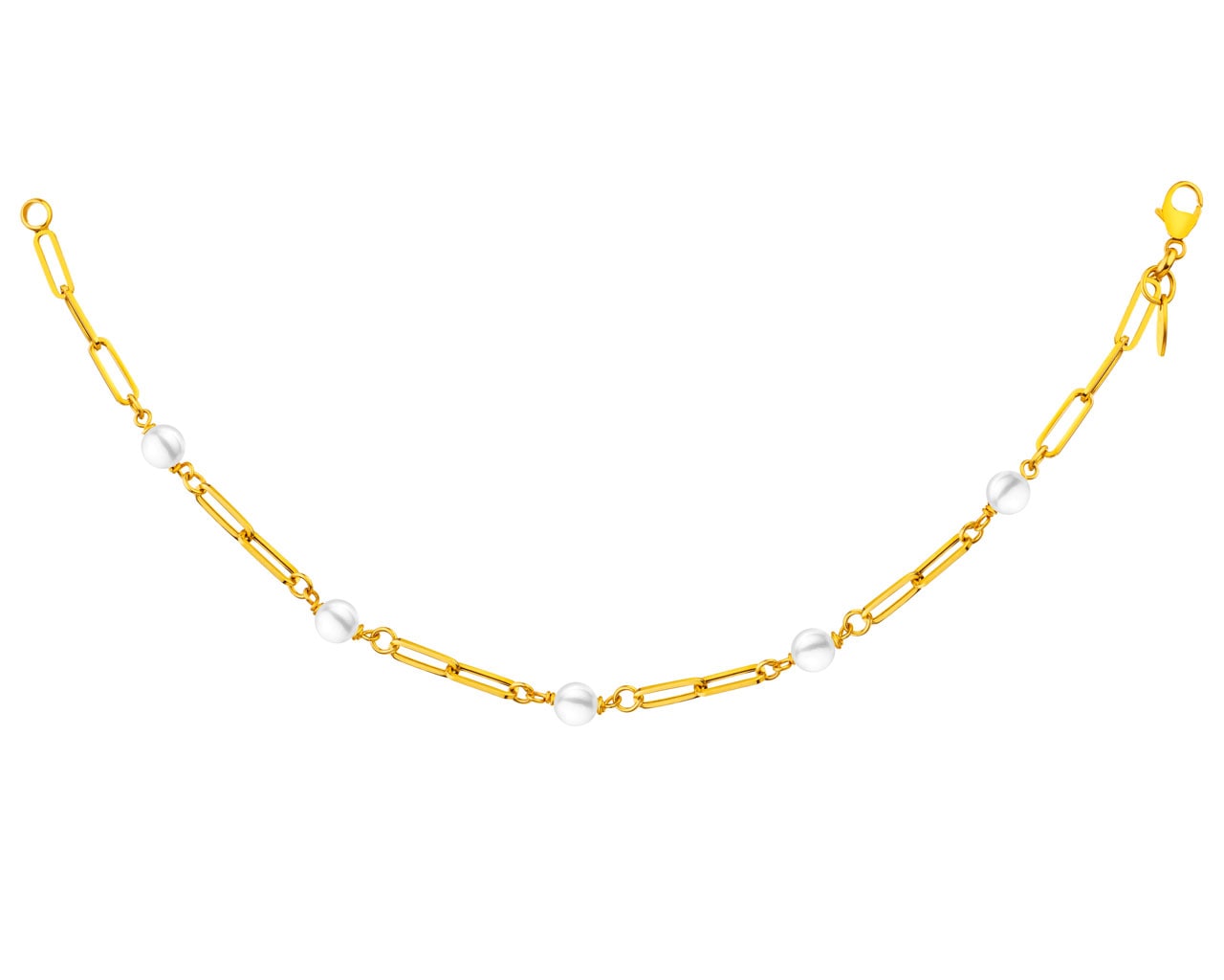 Złota bransoletka z perłami - paper clip
