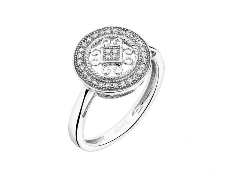Prsten z bílého zlata s diamanty - rozeta 0,09 ct - ryzost 585