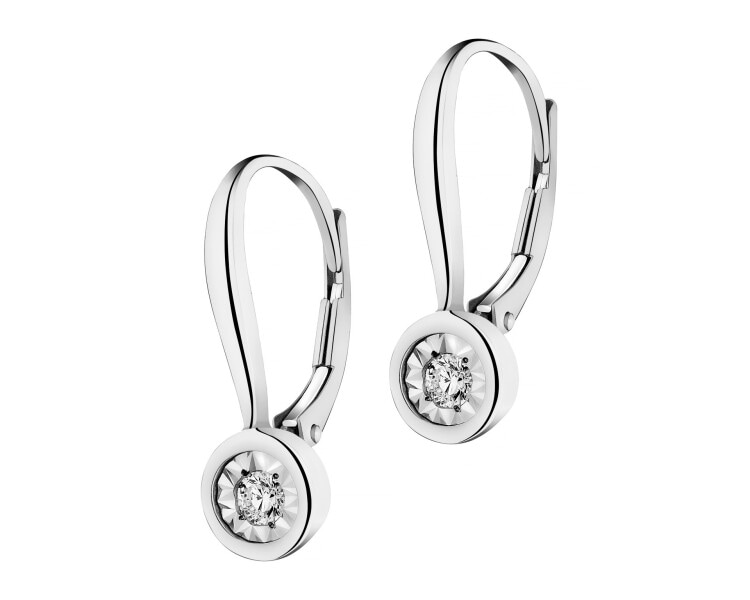 14 K Rhodium-Plated White Gold Earrings with Diamonds - 0,10 ct - fineness 14 K