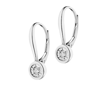 14 K Rhodium-Plated White Gold Earrings with Diamonds - 0,10 ct - fineness 14 K