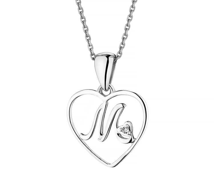 Přívěsek z bílého zlata s diamantem - písmeno M, srdce - 0,005 ct - ryzost 585