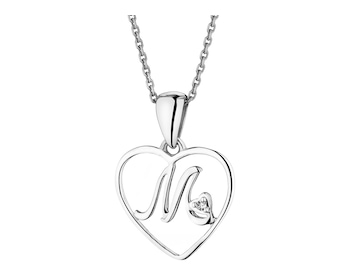 Přívěsek z bílého zlata s diamantem - písmeno M, srdce - 0,005 ct - ryzost 585