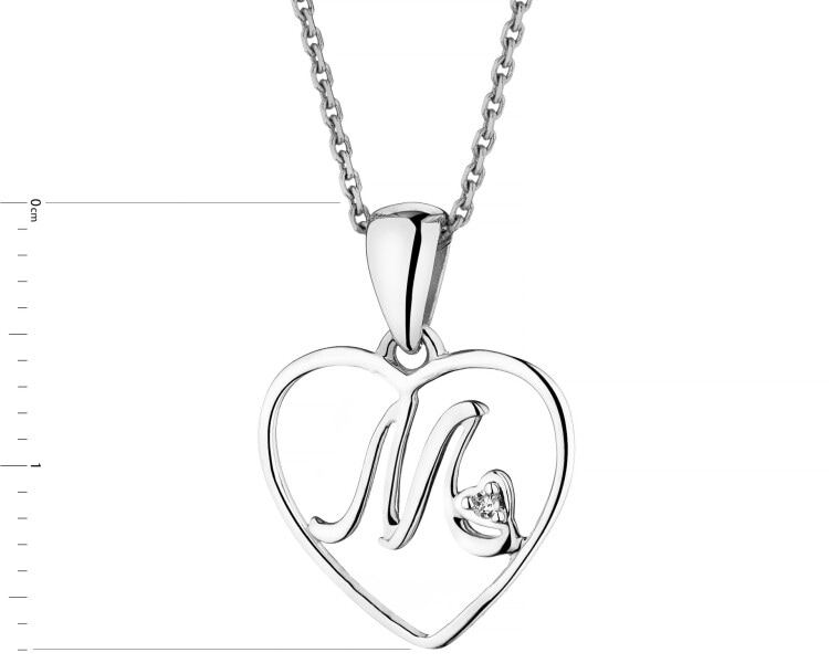 Přívěsek z bílého zlata s diamantem - písmeno M, srdce - 0,005 ct - ryzost 585